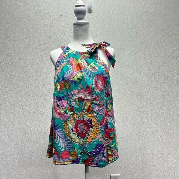 Talbots Multicolor Floral Shimmer Halter Cotton Top Size 16 Petite - Picture 1 of 15